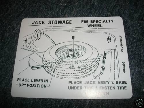 1972 oldsmobile cutlass 442 tire stowage trunk decal sp