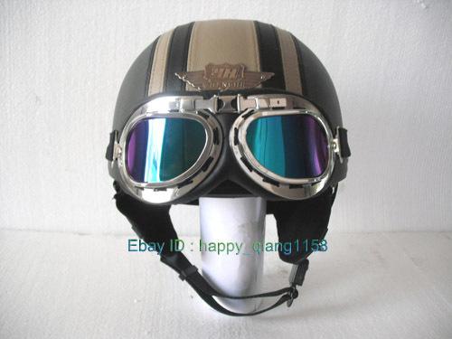 Motorcycle vespa helmet & goggles color "leather grey stripe" casco adult free