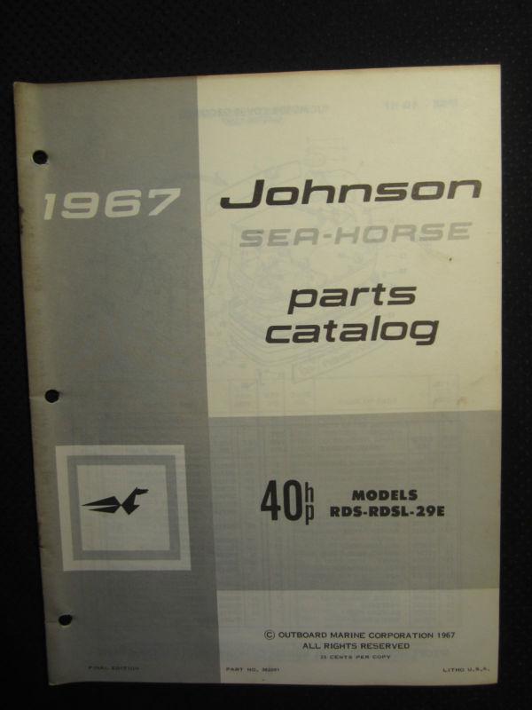 1967 johnson outboard motor 40 hp parts catalog manual sea horse rds rdsl 29e