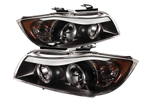 Spyder bmwe9005 black clear halo projector headlights head light