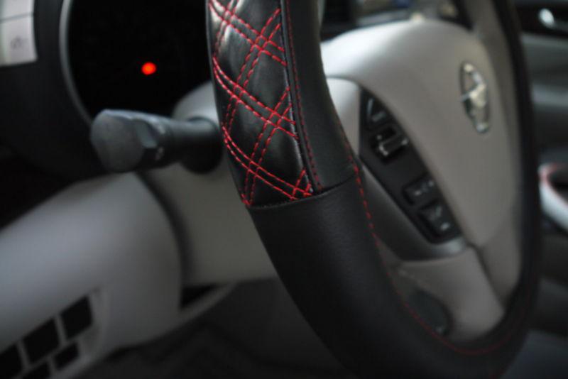 Fit hyundai black leather steering wheel cover red stitch 57012 circle cool