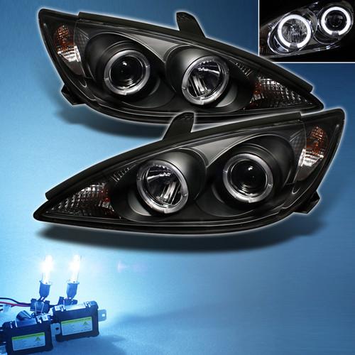 8000k slim xenon hid+black 02-04 toyota camry dual halo projector headlights