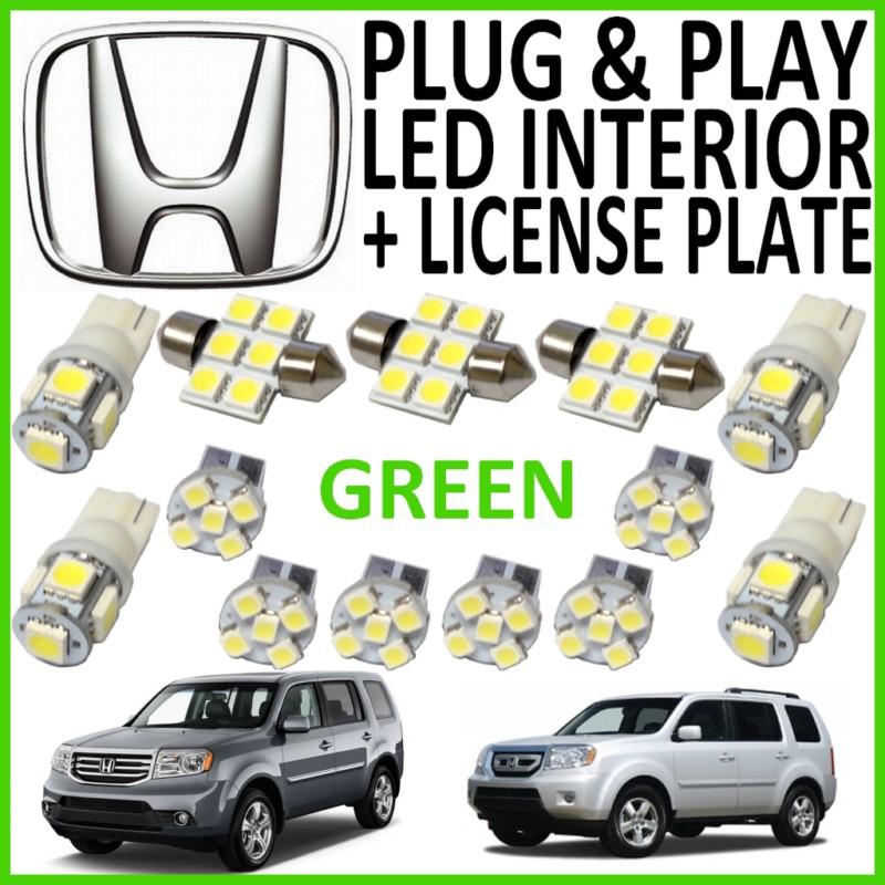 13x green led lights interior package kit for 2009-2013 honda pilot hp1g
