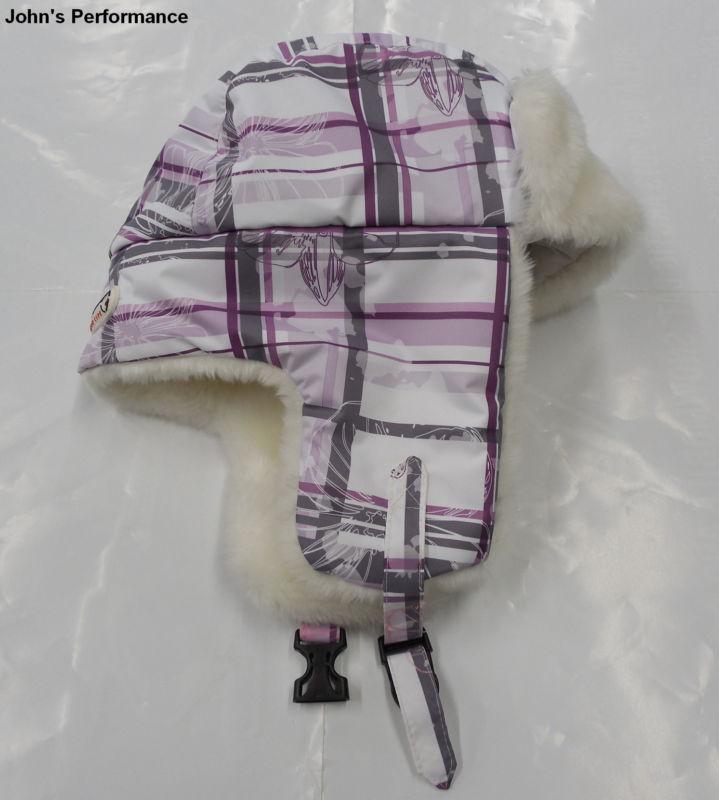 Choko ladies purple & white plaid trapper hat m/l