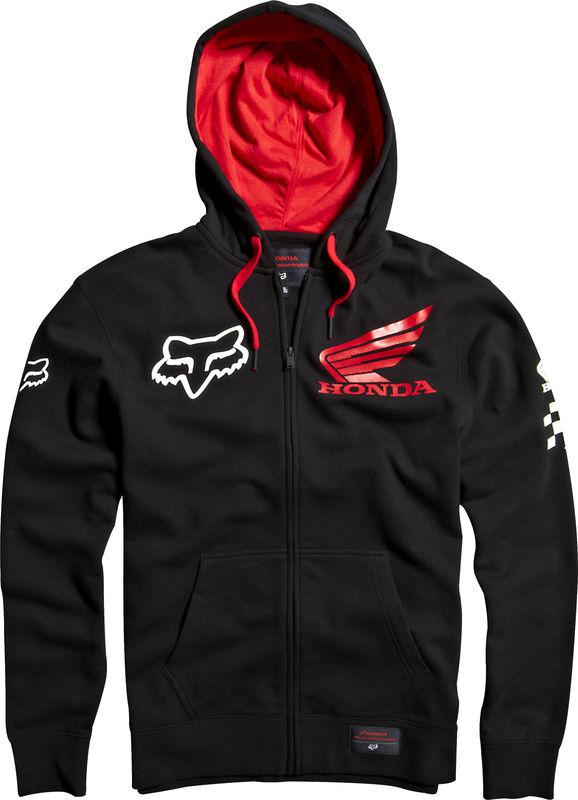 Fox racing honda standard zip up fleece black hoody hoodie 2014