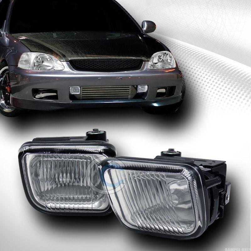 Jdm chrome clear front bumper fog lights lamp+switch 96-98 civic 2d/3d/4d ek ek9