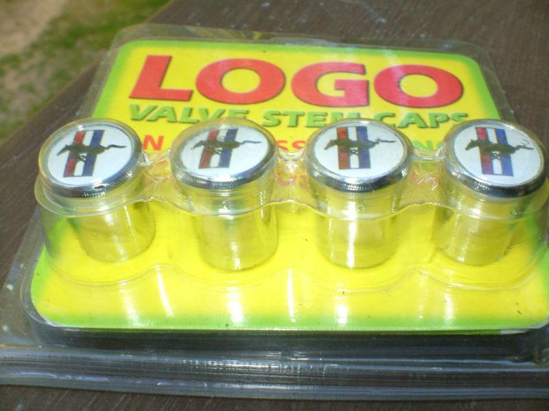 Logo mustang valve stem caps # vscs4  1 set of  4 new in package 