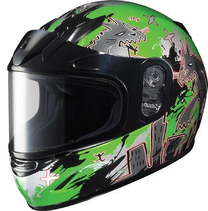 Hjc cl-y katzilla green small dual lens youth snowmobile snow sled helmet sml