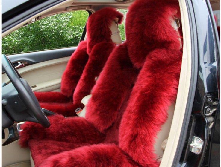 1pcs genuine sheepskin car seat cover covers red (universal fit)
