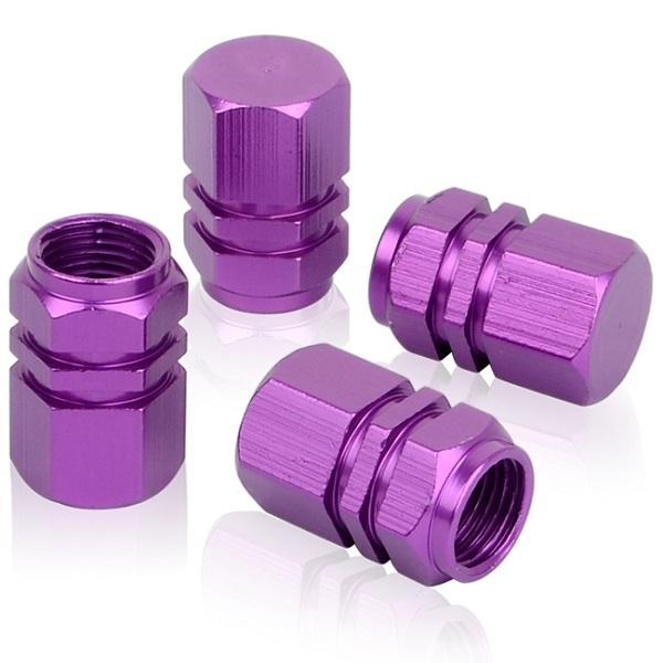 Purple universal fit tire rim wheel valves stems caps 4 pcs metal