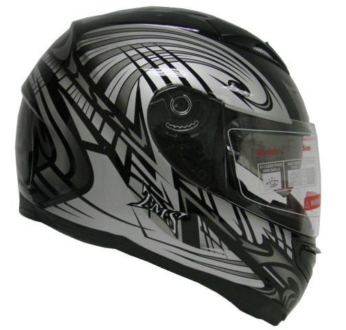 S ~tribal black white dual visor full face motorcycle helmet w/ smoke sun shield