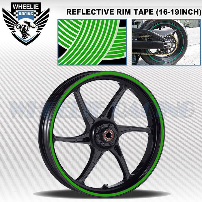 Green reflective rim tape wheel stripe moto bike auto decal 16 17 18 19 inch