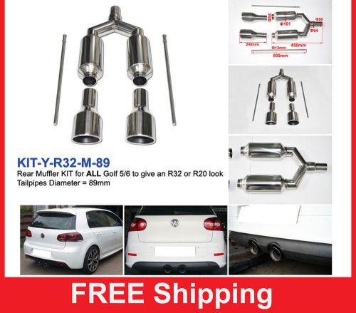 Exhaust muffler r32 r20 look for all vw golf 5 - 6 with 3.5&#034; 89mm tips