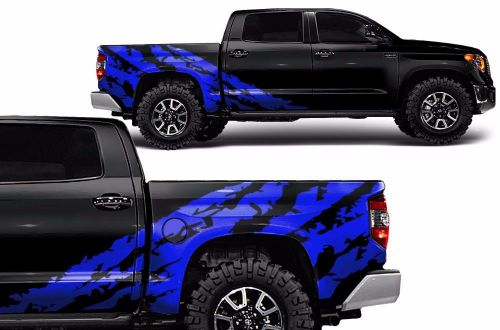 Toyota tundra 2014-2016 trd custom rear decal wrap - shredded glossy blue vinyl