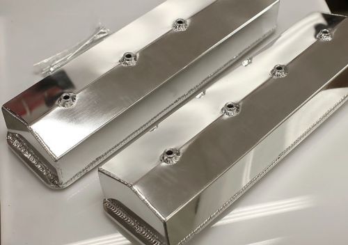 Sbc chevy pol. fabricated tall center bolt valve covers no acc. holes 8072-2p