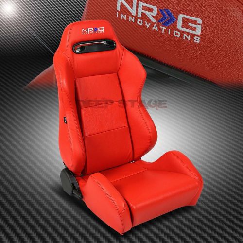Nrg red 100% real leather sports style racing seats+mounting sliders right side