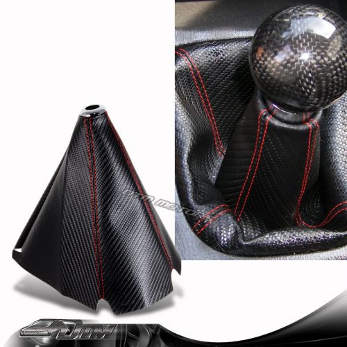 Jdm red stitch pvc carbon fiber look shifter shift knob boot cover for ford gmc