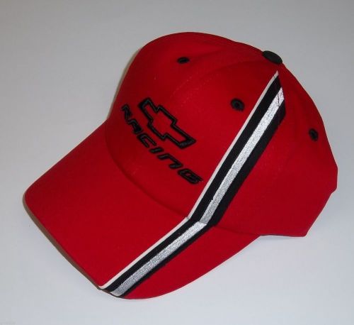 New chevy racing bowtie bright red black &amp; silver nascar embroidered hat/cap!