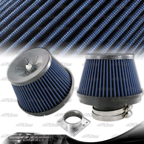 Blue cotton gauze 3 inch cone style air intake filter cf style top + adapter