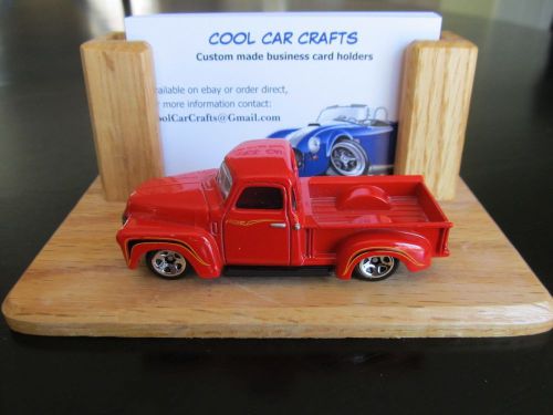 Chevy custom pick up truck oak business card holder die cast hot rod red 1950s