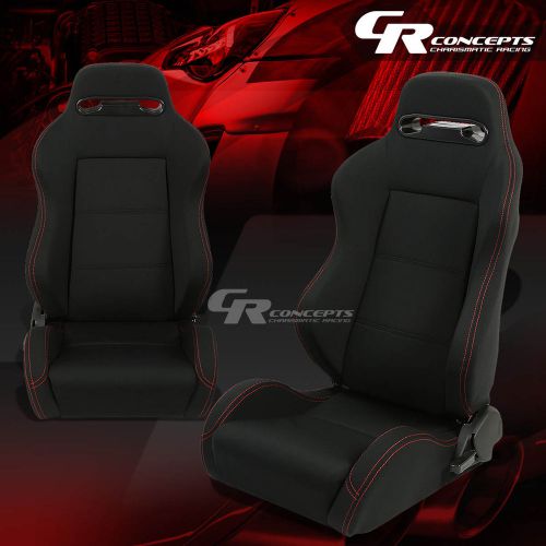 Adjustable black woven type-r red stitch bucket racing seats+silders rail pair