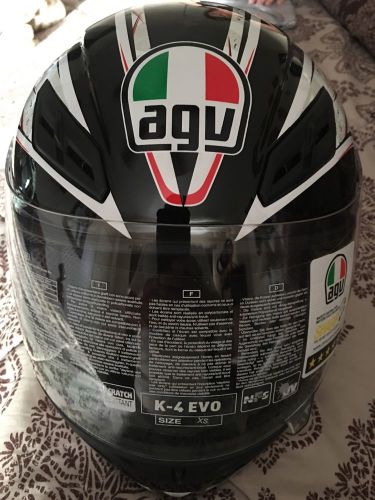 Agv k4 evo full face black/white/green strips motorcycle helmet size xs