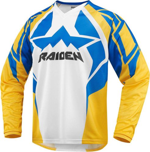 New icon raiden arakis offroad/motocross jersey, turk; white/yellow/blue, med/md