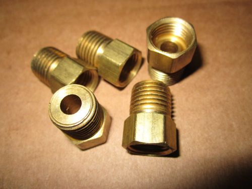 Five brass 1/4&#034; pipe  npt x 5/16&#034; inverted flare  fittings air gas free ship