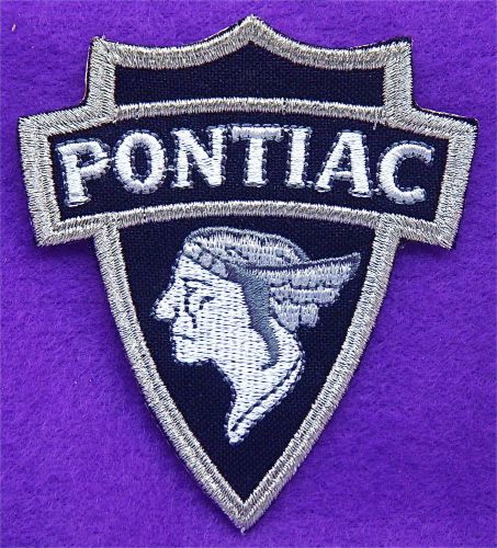 Pontiac embroidered  iron on patch  silver - black - grey -pewter - 2 3/4&#034;wx3&#034;h