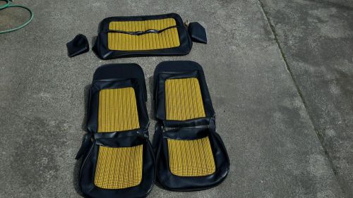 Early ford bronco new upholstery f &amp; r seat covers black w/ yellow houndstooth