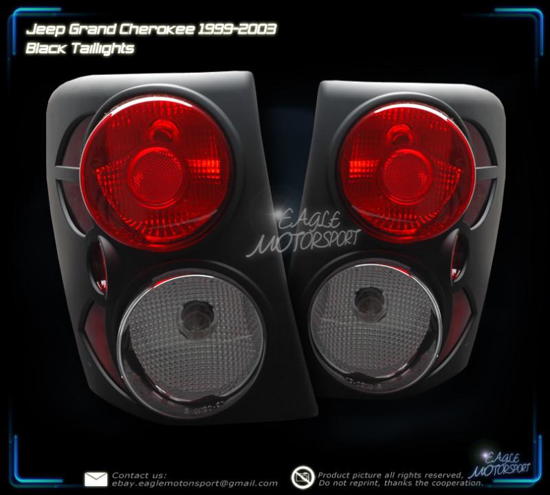 1999-2004 jeep grand cherokee black blk tail lights left right rear lamps