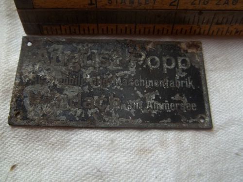 Vintage august popp brass tag plate badge 1900&#039;s