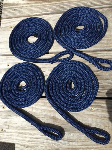 4 new 3/8&#034; x 6&#039; navy blue double braided fender boat bumper line spliced eye