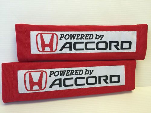 Powered by accord 2pcs red cloth embroidery car seat belt  shoulder pads new