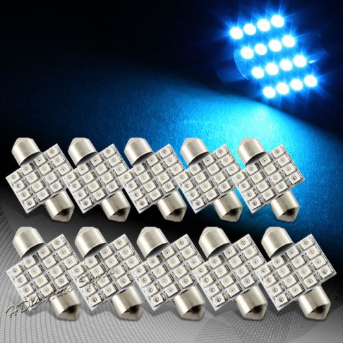 10x 34mm 16 smd blue led festoon dome map glove box trunk replacement light bulb