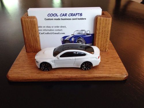 Oak business card holder with bmw m4 coupe die cast car desk display white
