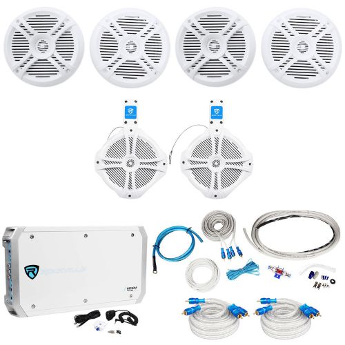 4) rockville rmsts65w 6.5&#034; 1600w marine boat speakers+8&#034; wakeboards+amp+wire kit