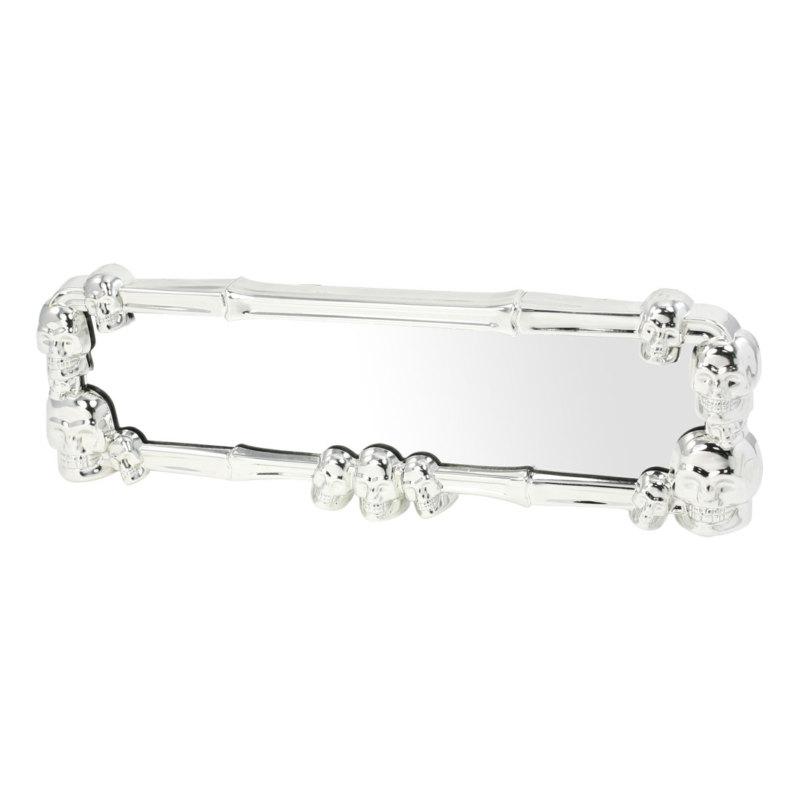 Silver tone plastic skull frame vehicle interior rectangle rearview mirror