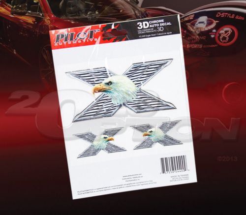 Pilot automotive x eagle 3d stick-on auto body decal sticker chrome 6&#034; x 8&#034;