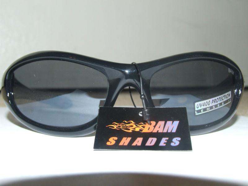 Nwt bam shades motorcycle "hog" sunglasses! uv400 lenses black w/ silver