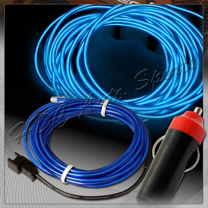 Universal blue electroluminescent el wire neon glow rope +cigarette plug adapter