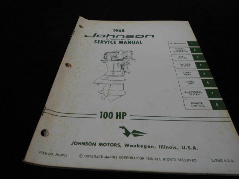 1968 service manual #jm6812 johnson 100hp outboard boat motor engine book