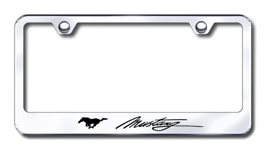 Ford mustang script  engraved chrome license plate frame made in usa genuine