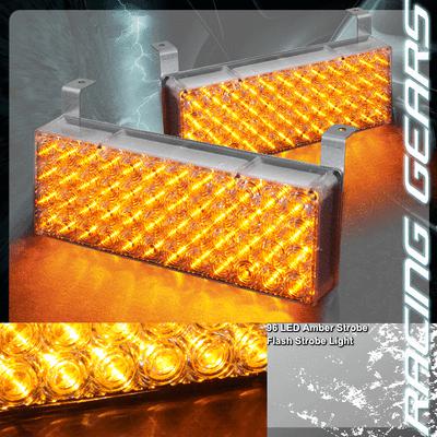 96 amber led 12v 3x mode deck dash grille hazard flash strobe lights (2x panel)