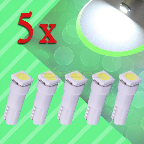 5pcs pure white t5 1 smd 5050 dashboard wedge 1 led car light bulb lamp