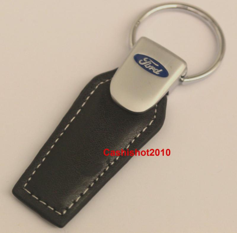 Ford leather pull key chain ring f-150 mustang gt 500 fusion fiesta focus c-max