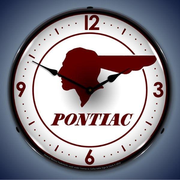 Pontiac dealer lighted 14" wall clock sign art vintage hot rod rat rod usa made