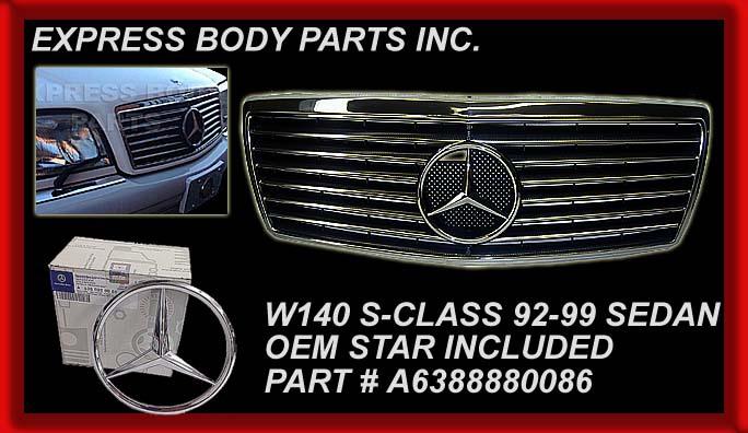 92-99 w140 s420 s500 s600 sport grille s-class factory look with star new