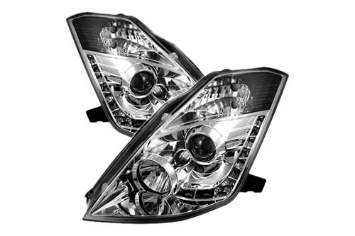 Spyder n350z02hiddrlc chrome clear projector headlights head light w leds drl