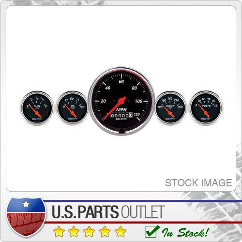 Auto meter 1440 designer black 5 gauge set fuel/oil/speedo/volt/water 3 1/8 i